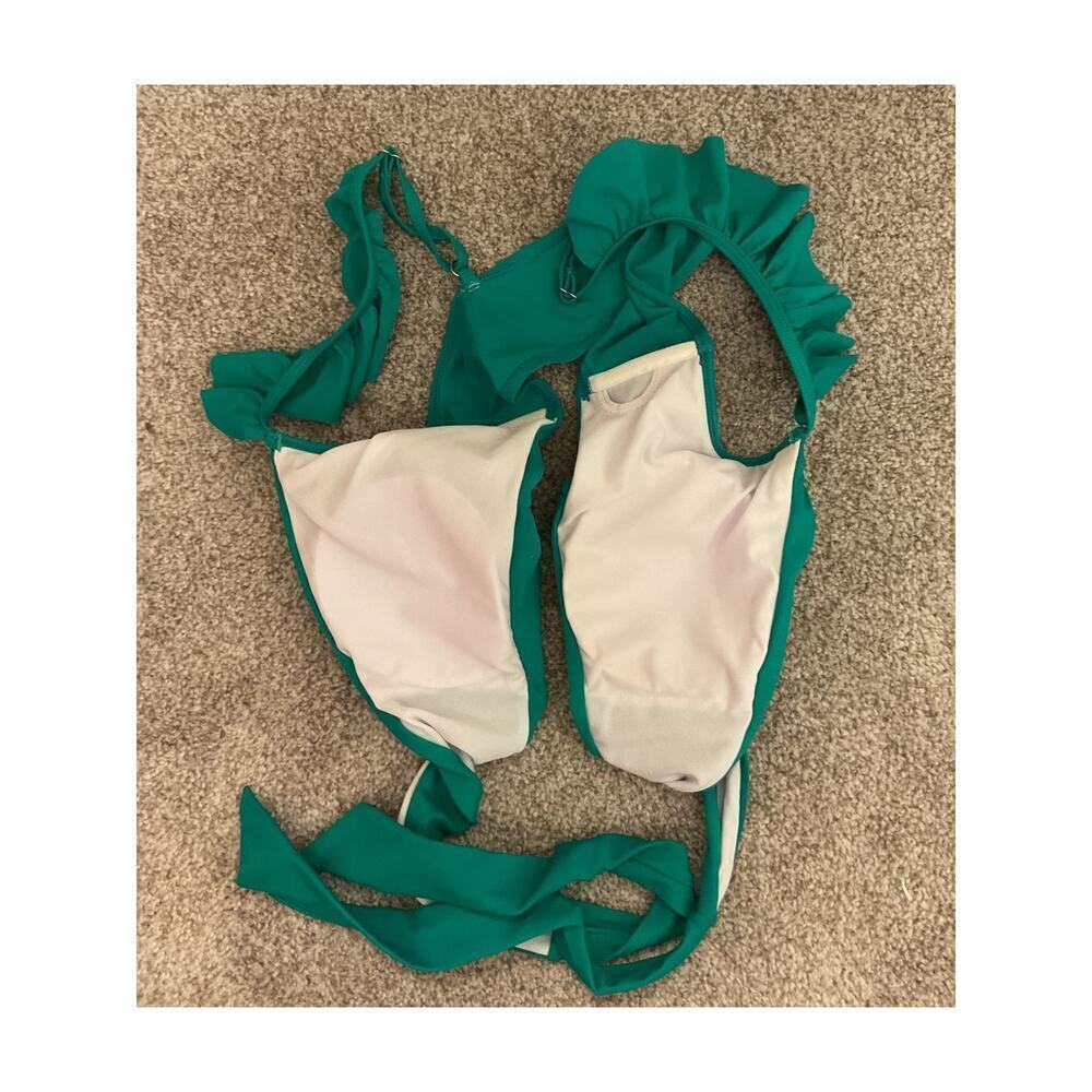 Shekini Women's Cross Wrap Ruffle Hight Waisted Green Bikini, L - Picture 6 of 6